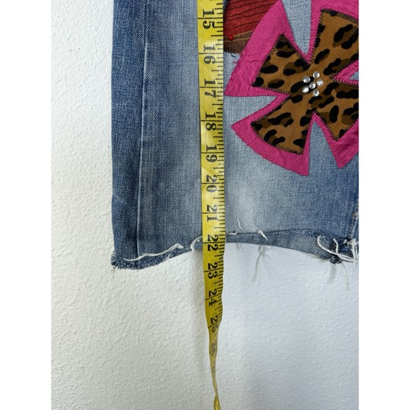 VTG Patchwork Skirt Womens Gap Denim Boho Upcycled 90s Size 8 Hippie Cowgirl - Picture 10 of 12
